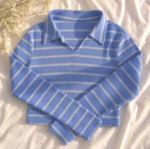 Striped Collared Crop Top