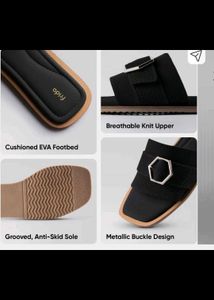 Frido Stylish Black Slides with Buckle Accent