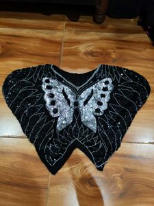 Sparkling Butterfly Embellished Black Blouse