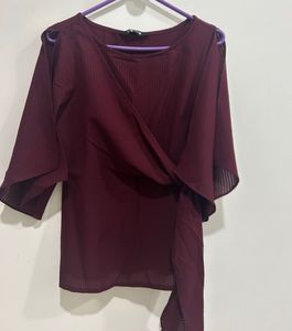 FabAlley Maroon Cold-Shoulder Wrap Top
