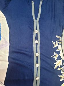 Title: Blue White Embroidered Anarkali Kurta Used