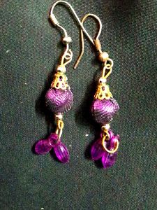 Purple Beaded Drop Earrings