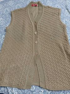 Womens Beige Knit Sleeveless Cardigan