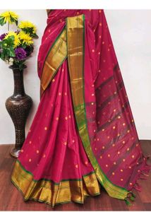 Elegant Pink Saree with Golden Border