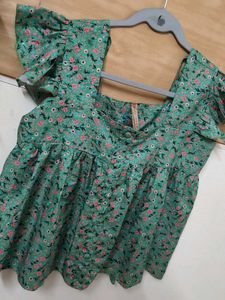 Green Floral Print Top