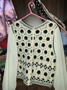 Boho Crochet Vest with Sheer Sleeves