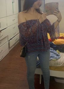 Label Ritu Kumar Sheer Floral off shoulder Top