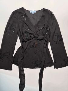 Sparkly Black Wrap Top
