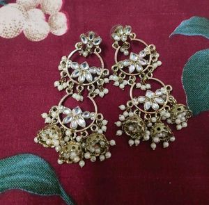 Exquisite Gold Tone Jhumka Earrings