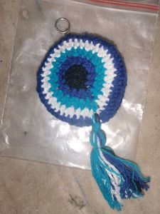Crocheted Evil Eye Keychain