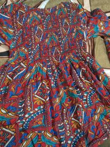 Bohemian Print Smocked Maxi Dress