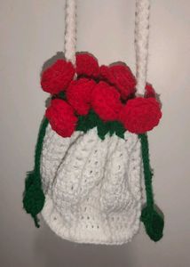 Crocheted Cherry Drawstring Bag