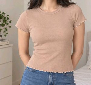 Cute Ribbed Lettuce Hem T-Shirt
