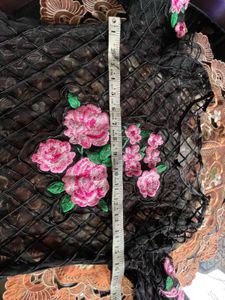 Black Net Kurta with Floral Embroidery