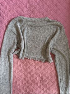 Y2K Grey Cropped Long Sleeve Shirt