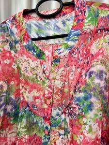 Vibrant Floral Print Button-Up Top