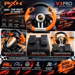 PXN V3 Pro racing wheel gaming setup for driving