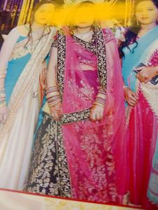 Elegant Wine Pink &amp; Gold Embroidered Lehenga