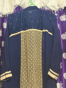 Elegant Navy Blue Kurta Set with Gold Embroidery