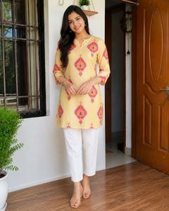 Yellow Printed Kurta