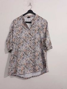 Women's Floral Print Mandarin Collar Button-Down T