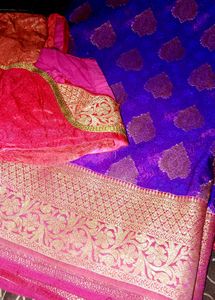 Vibrant Purple &amp; Red Banarasi Silk Saree