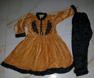 Golden Velvet Frock Leggings Set
