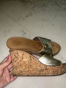 Stylish Gold Slide Wedges Sandals