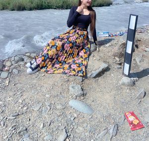 Black Square Neck Crop Top and Flower print skirt