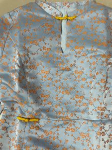 Light Blue Floral Cheongsam Dress