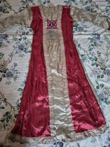 Elegant Maroon &amp; Gold Ethnic Gown Size - S