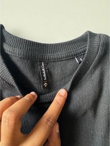 Black Ribbed Cotton Crop Top