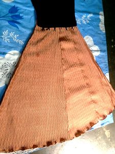 Elegant Black &amp; Peach Textured Flared Long Dress