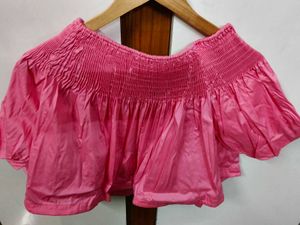 ZARA Pink Smocked Off-Shoulder Top