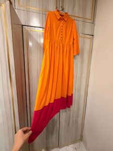 Vibrant mustard &amp; Fuschia Pink full length kurta