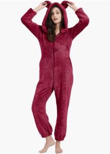 Urbanic Cozy Red Fleece Hooded Jumpsuit