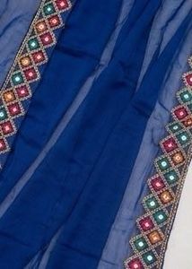 Blue Mirror Work Kurta Sharara Set