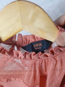 Zink Peach Frill Sleeve Top
