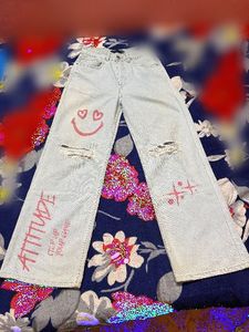 Custom Distressed Smiley Face Jeans