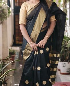 Elegant Black Saree with Gold Motifs