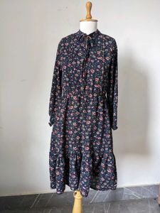 Navy Floral Print Midi Dress