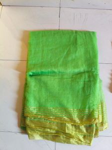 Vibrant Green Saree with Golden Border