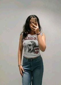 Grey Graphic Print Crop Top (M)