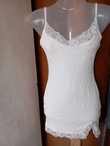 White Lace Trim Cami Slip Dress