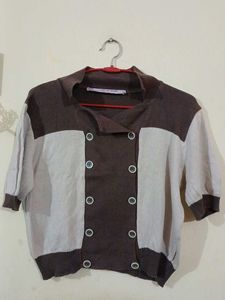 Brown Colorblocked Cardigan