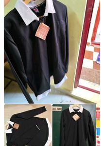 Black Long Sleeve Top with White Collar