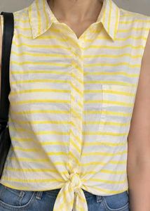 💛 Yellow &amp; White Striped Sleeveless Shirt – Max