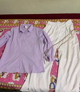 Lilac Shirt & White Pants Set