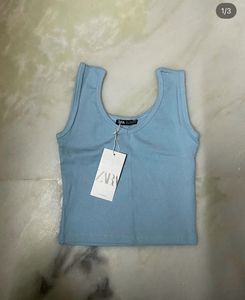 Zara Blue Ribbed Tank Top
