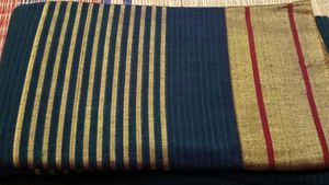 New Elegant Navy Blue Saree with Gold Stripes